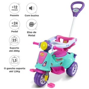 Carrinho De Passeio Ou Pedal Infantil Triciclo Avespa Maral Cor Pink