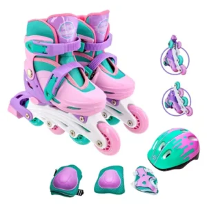 Patins Infantil Feminino 2 Em 1 Inline Triline +kit Protecao