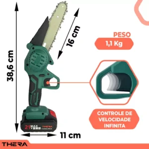 Mini Moto Serra Elétrica 6 Polegadas Thera 1200W Com Duas Baterias 1500 mah e maleta Bivolt Cor Azul-turquesa