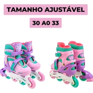 Patins Infantil Feminino 2 Em 1 Inline Triline +kit Protecao