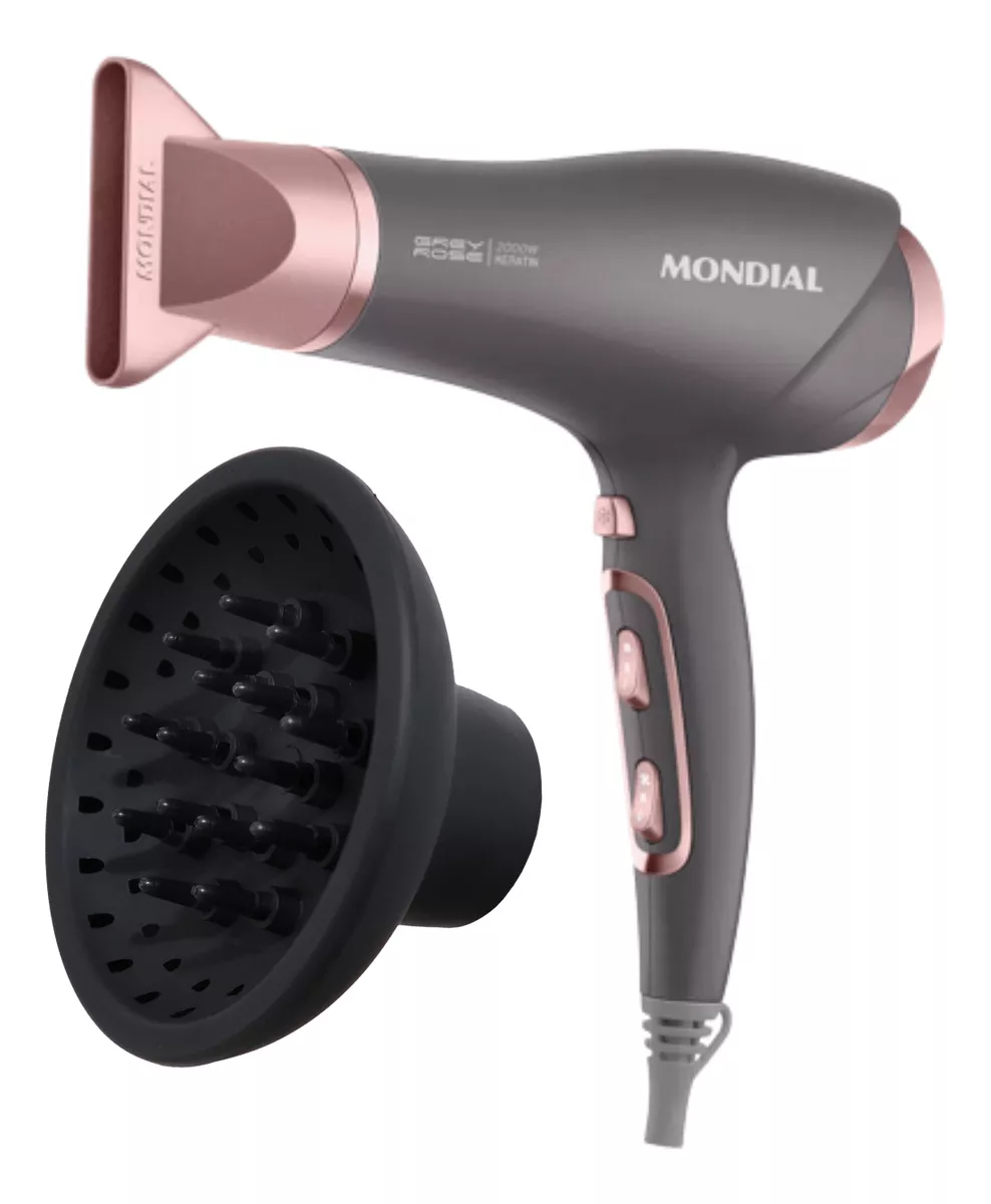 Secador De Cabelo Com Difusor Mondial Grey Rose 2000w