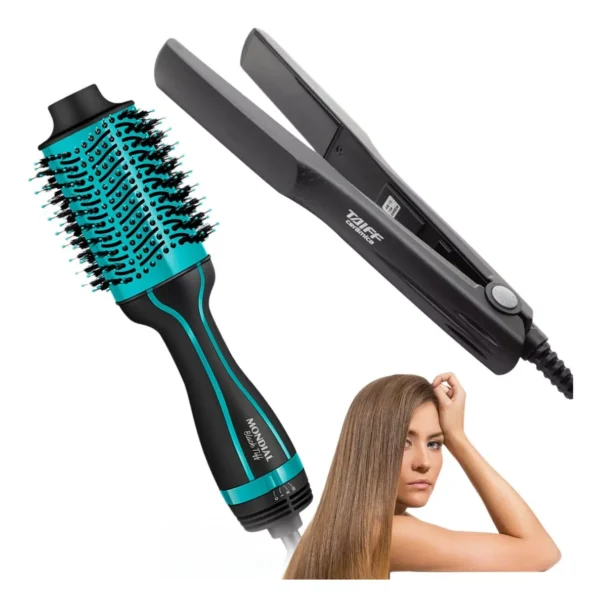 Prancha Taiff Ceramica + Escova Secadora Mondial Black Tiff