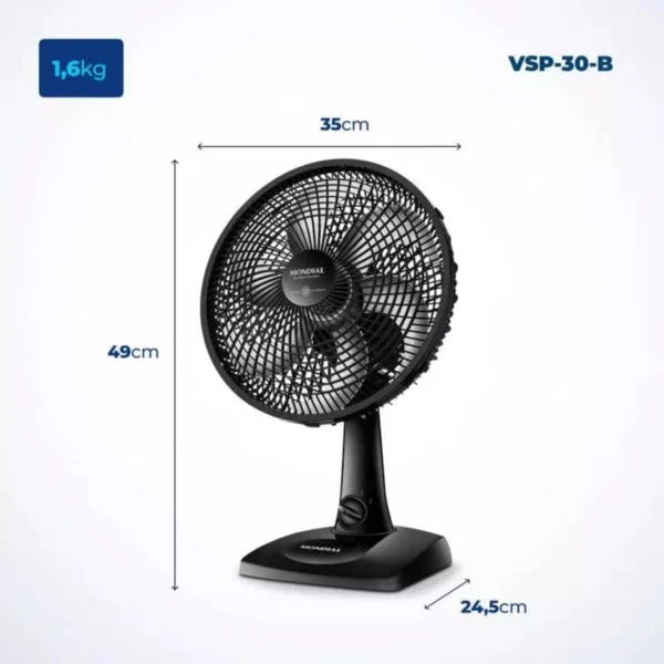 Ventilador De Mesa Super Power Vsp-30-b 30cm 6 Pás Mondial Cor da estrutura Preto Cor das pás Prata 127V - Image 10