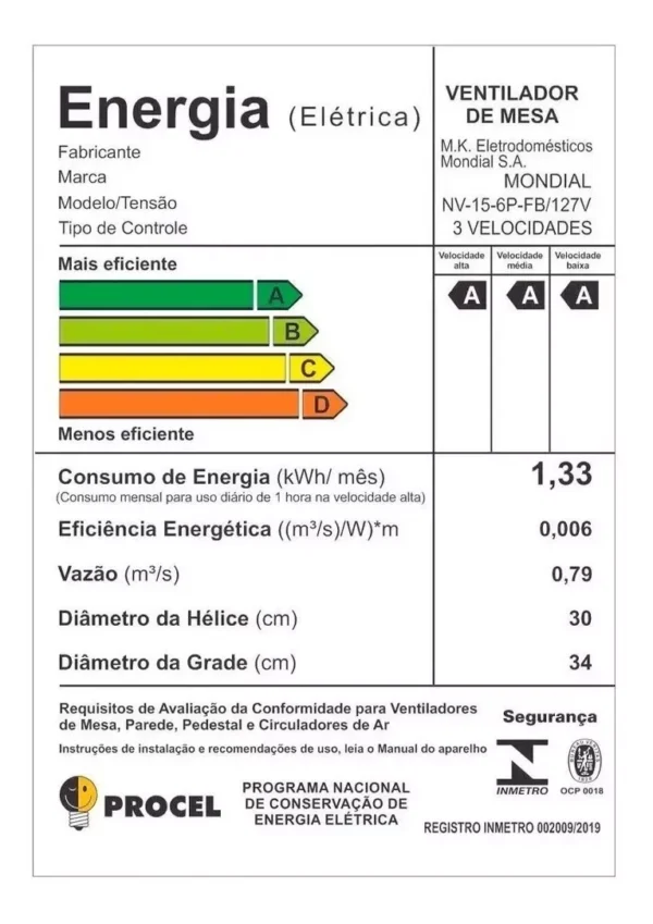 Ventilador De Mesa Super Power Vsp-30-b 30cm 6 Pás Mondial Cor da estrutura Preto Cor das pás Prata 127V - Image 11