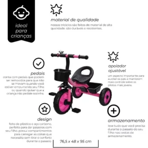 Triciclo Infantil C/duas Cestinhas Até 25 Kg 762 Zippy Toys Cor Rosa