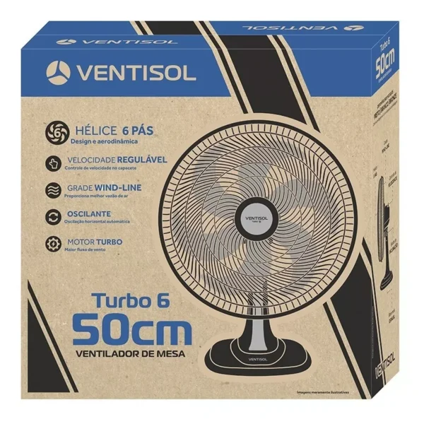 Ventilador de mesa Ventisol Ventilador De Mesa Turbo VOM50 preto com 6 pás cor vermelho, 50 cm de diâmetro 60 Hz 220 V - Image 3