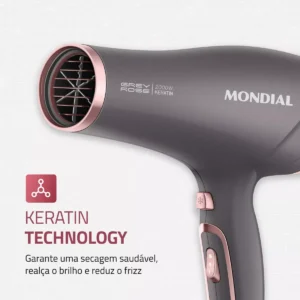Secador De Cabelo Com Difusor Mondial Grey Rose 2000w