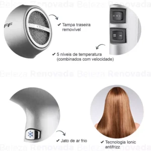 Secador de cabelo Taiff Diamante Fox Íon S prata 127V