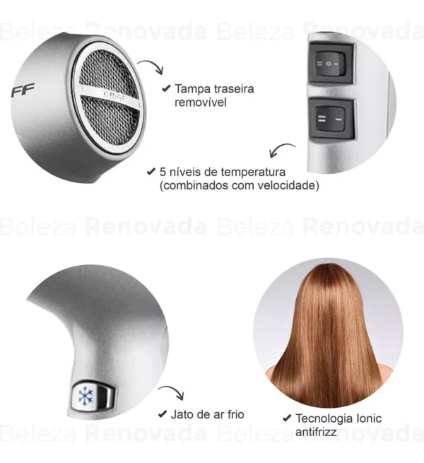 Secador de cabelo Taiff Diamante Fox Íon S prata 127V - Imagem 4