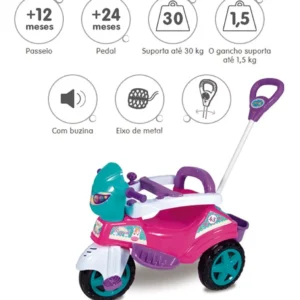 Carrinho Triciclo De Passeio Baby City Spider Rosa Maral