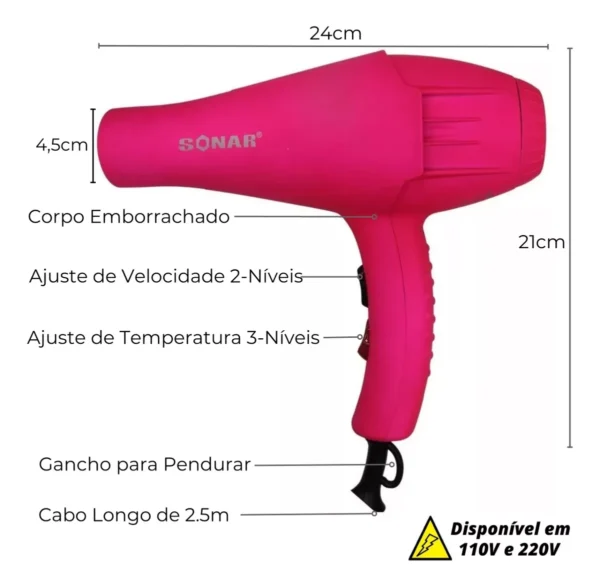 Secador De Cabelo Profissional 3200w Leve Potente C/ Difusor - Imagem 5