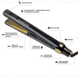 Chapinha de cabelo MQ Professional Hair Styling Max480 Slim Titanium preta 110V/220V