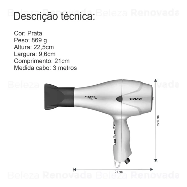 Secador de cabelo Taiff Diamante Fox Íon S prata 127V - Imagem 6