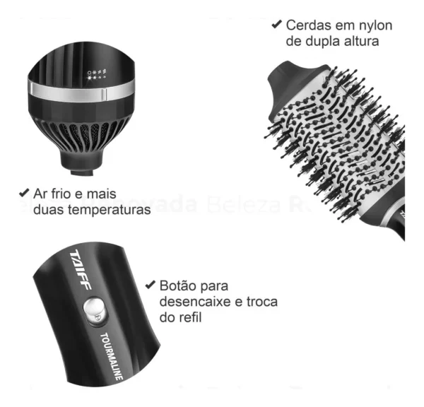 Escova Secadora Taiff Tourmaline 1200w - Preta E Cinza 220v - Imagem 6