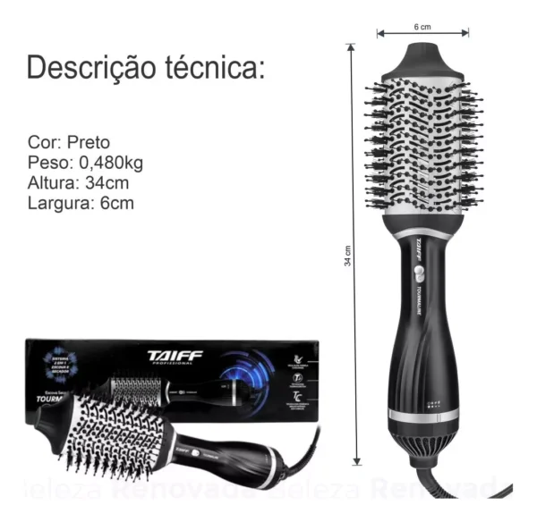 Escova Secadora Taiff Tourmaline 1200w - Preta E Cinza 220v - Imagem 8