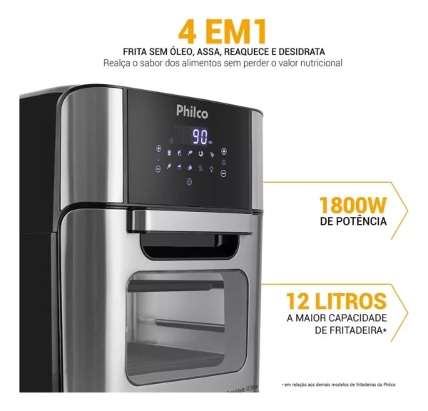 Fritadeira Air Fryer Oven Philco Pfr2200 4 Em 1 12l 1800w Cor Preta 110V - Image 8