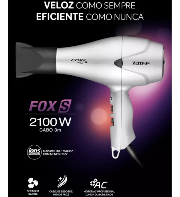 Secador de cabelo Taiff Diamante Fox Íon S prata 127V - Imagem 8