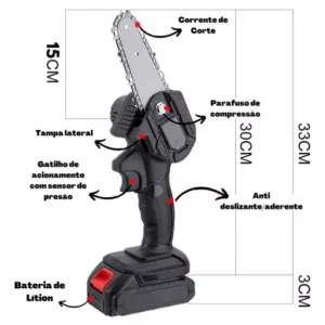 Mini Serra Motosserra Elétrica Portátil Bateria Recarregável Cor Preto 110V/220V