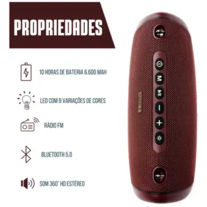 Caixa De Som Sabala Dr-203 A Prova D’água Vermelho Piscina Praia