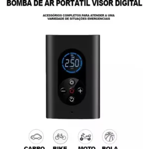 Bomba De Encher Pneu Carro Bike Moto Portátil Digital Preto Cor Mini Calibrador Preto