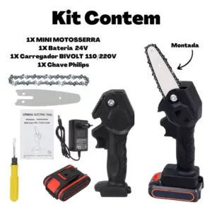 Mini Serra Motosserra Elétrica Portátil Bateria Recarregável Cor Preto 110V/220V