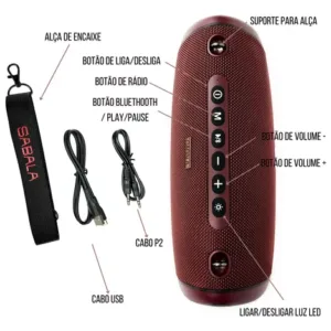 Caixa De Som Sabala Dr-203 A Prova D’água Vermelho Piscina Praia