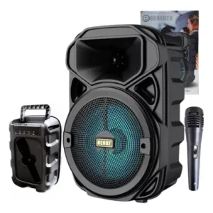 Caixa De Som Portátil Amplificada Bluetooth Karaokê Usb Mic