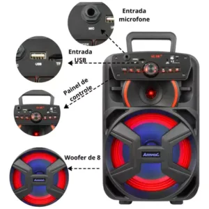 Caixa Amplificada Amvox Aca 221 Portátil C Bluetooth Bivolt Cor Preto 110V/220V