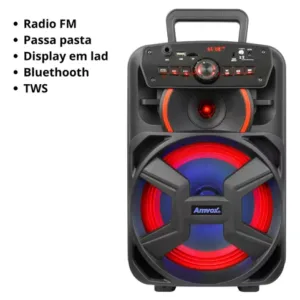 Caixa Amplificada Amvox Aca 221 Portátil C Bluetooth Bivolt Cor Preto 110V/220V