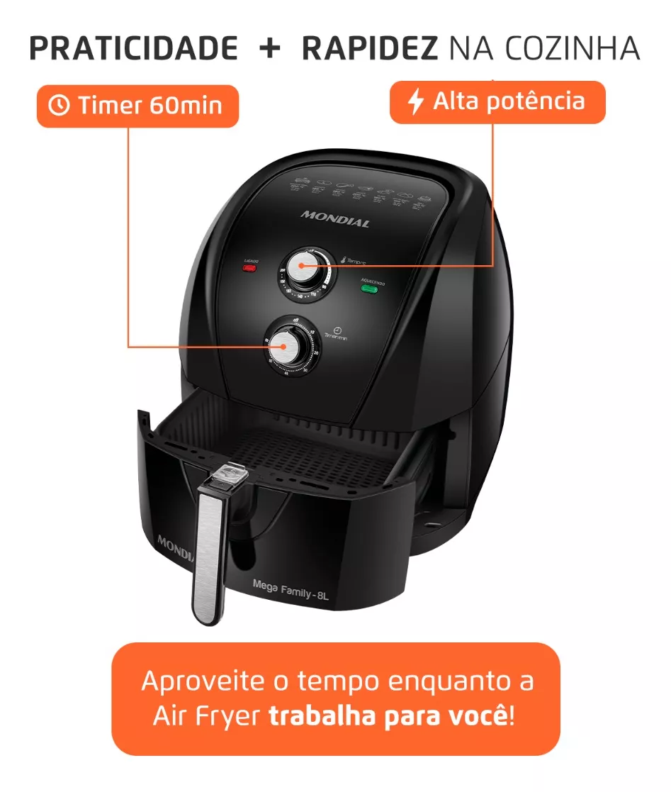 Fritadeira Sem Óleo Air Fryer 8l Afn-80-fb Mondial Cor Preto 110V