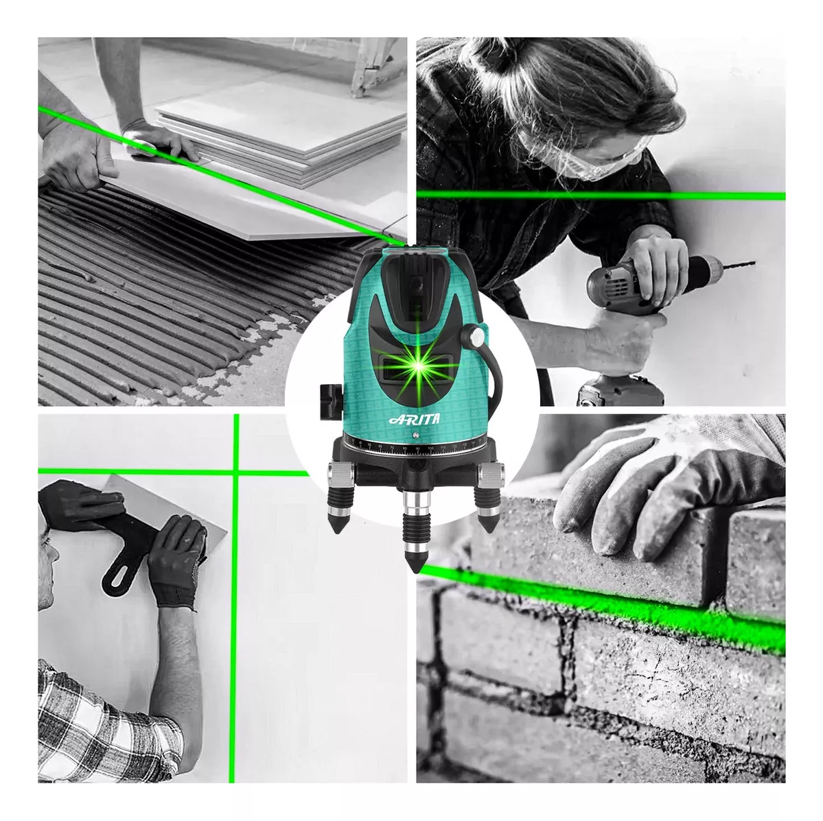 Nível Laser Arita 05 Linhas Luz Verde Recarregável Auto Nivelamento Com Tripé