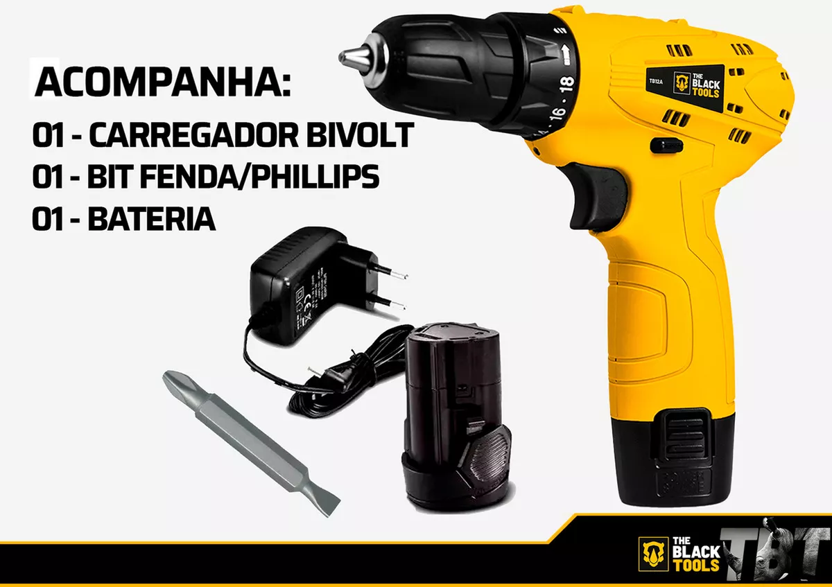 Parafusadeira Furadeira 3/8 Bivolt A Bateria 12v Cor Amarelo Frequência 60Hz 110V/220V
