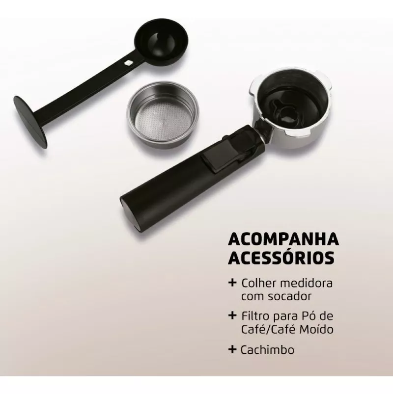 Máquina de Café Expresso Coffee Cream Premium C-08 Preta e Prateada Mondial 120V