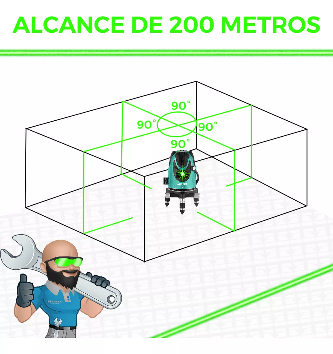 Nível Laser Arita 05 Linhas Luz Verde Recarregável Auto Nivelamento Com Tripé