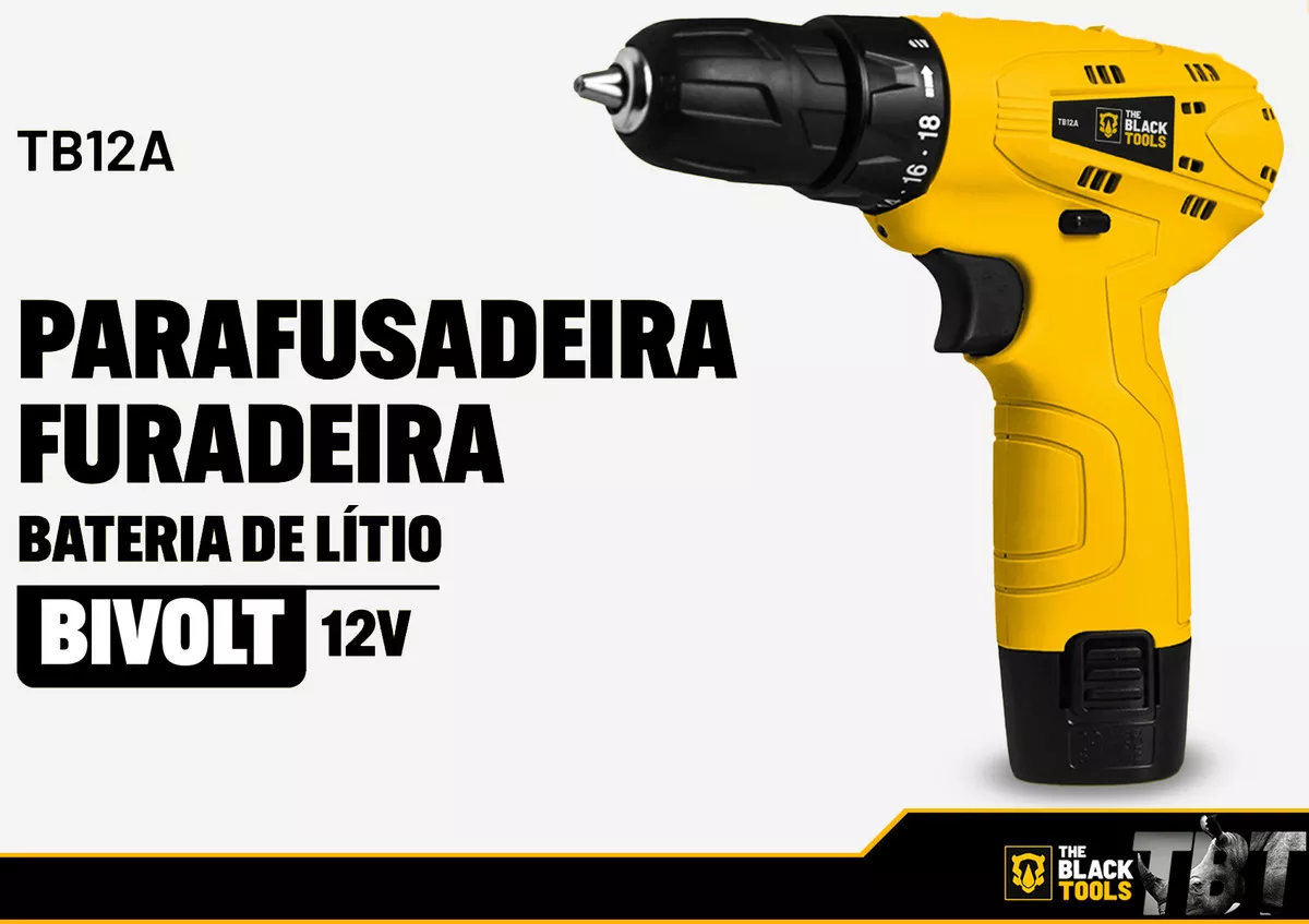 Parafusadeira Furadeira 3/8 Bivolt A Bateria 12v Cor Amarelo Frequência 60Hz 110V/220V