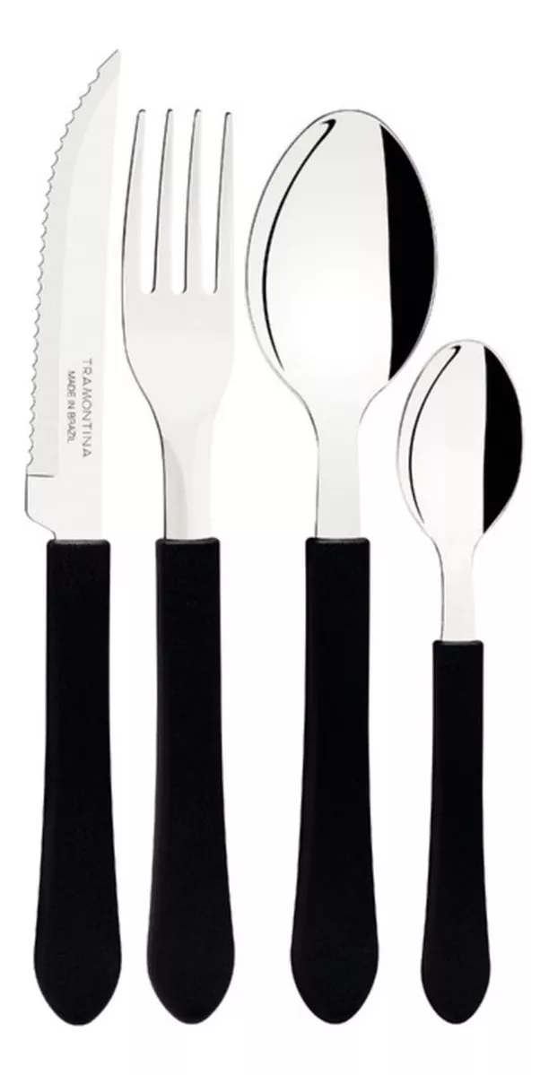Faqueiro Tramontina Aço Inox Leme 12 Pç Preto Cor Preto/Inox