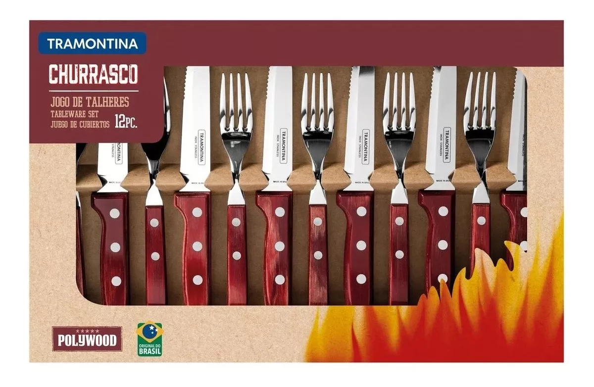 Kit De Churrasco Tramontina 12 Peças Polywood Vermelho Inox