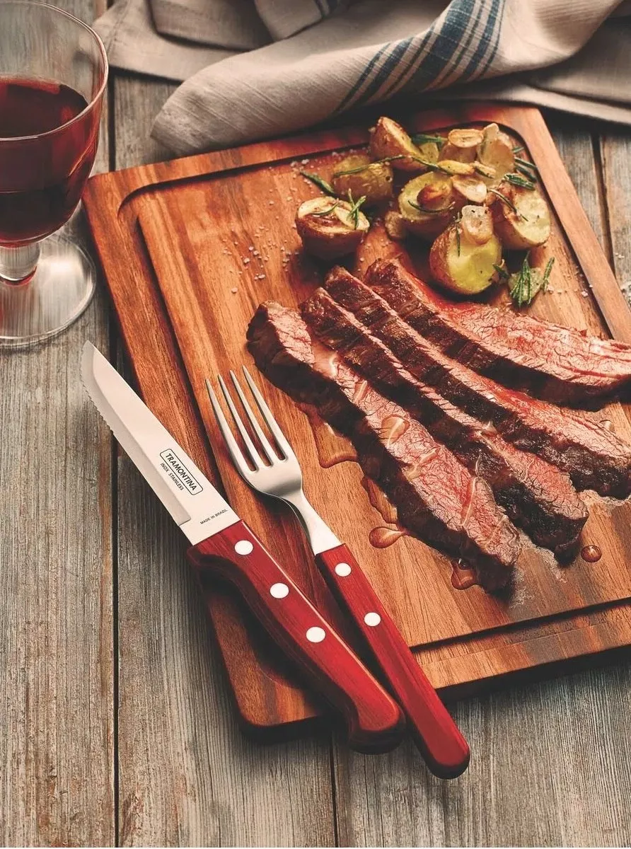 Kit De Churrasco Tramontina 12 Peças Polywood Vermelho Inox