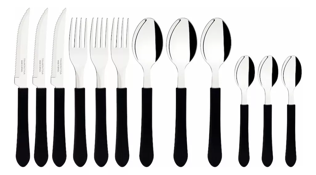 Faqueiro Tramontina Aço Inox Leme 12 Pç Preto Cor Preto/Inox