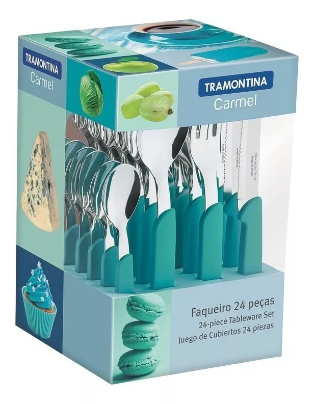 Jogo De Talheres 24 Pçs Carmel Lâminas Inox Tramontina Turquesa