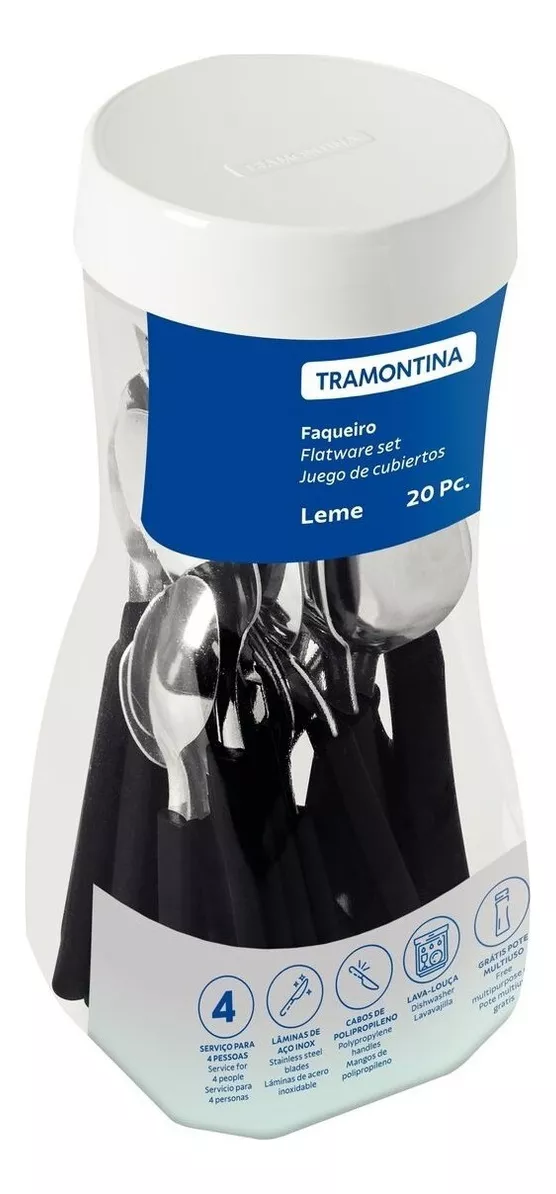 Jogo De Talheres Faqueiro 20 Peças Tramontina Leme Cor Preto