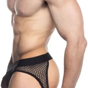 Cueca Jockstrap Jock Arrastão Preto Bunda De Fora