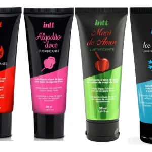 Gel Beijável Intt Novidades Kit 4 Unidades Sabores 50g Sabor Morango Hot/ice Black/maça Do Amor/algodão Doce