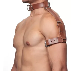 Harness Masculino Bracelete E Pescoço Em Couro Sintético